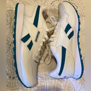 White and turquoise Reebok sneakers
